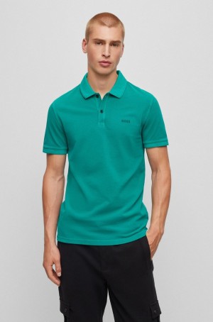 Camisa Polo Hugo Boss Slim-fit In Algodon Piqué Hombre Turquesa | 36182-JZQR