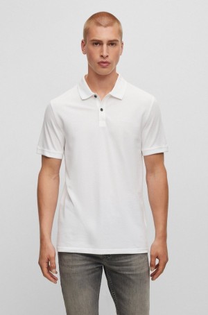 Camisa Polo Hugo Boss Slim-fit In Algodon Piqué Hombre Blancos | 20973-SPRW