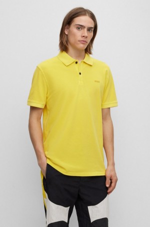Camisa Polo Hugo Boss Slim-fit In Algodon Piqué Hombre Amarillos | 75684-MUQN