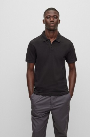 Camisa Polo Hugo Boss Slim-fit In Algodon Piqué Hombre Negros | 19834-ARIJ