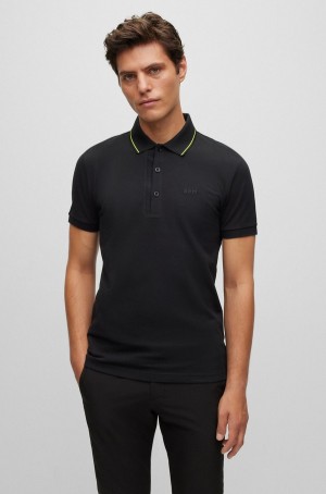 Camisa Polo Hugo Boss Slim-fit With Branded Placket Hombre Grises Oscuro | 71836-SYKQ