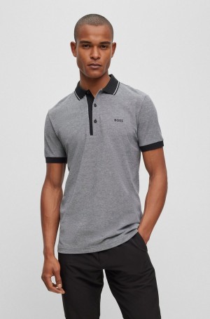 Camisa Polo Hugo Boss Slim-fit With Branded Placket Hombre Grises | 04967-PLMW