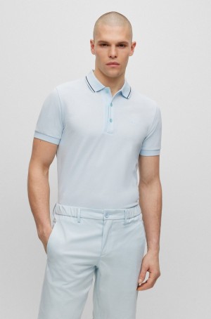 Camisa Polo Hugo Boss Slim-fit With Branded Placket Hombre Azules Claro | 32405-WMYJ