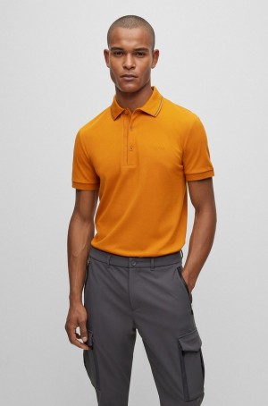 Camisa Polo Hugo Boss Slim-fit With Branded Placket Hombre Naranjas | 24873-WNPM