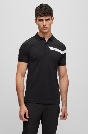Camisa Polo Hugo Boss Slim-fit With Stripe And Logo Hombre Negros | 92368-OJLY