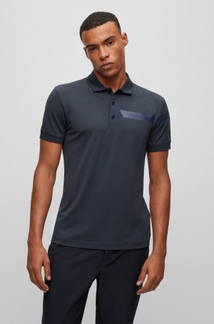 Camisa Polo Hugo Boss Slim-fit With Stripe And Logo Hombre Azules Oscuro | 36847-WCXU