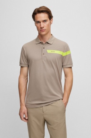 Camisa Polo Hugo Boss Slim-fit With Stripe And Logo Hombre Kaki | 36917-NSXH
