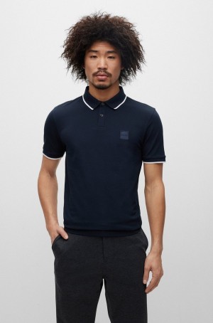 Camisa Polo Hugo Boss Stretch-cotton Slim-fit With Logo Patch Hombre Azules Oscuro | 12579-PRQJ