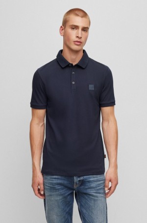Camisa Polo Hugo Boss Stretch-cotton Slim-fit With Logo Patch Hombre Azules Oscuro | 65724-CPAN