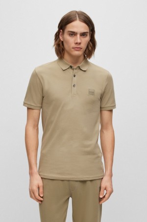 Camisa Polo Hugo Boss Stretch-cotton Slim-fit With Logo Patch Hombre Kaki | 25043-QHMY