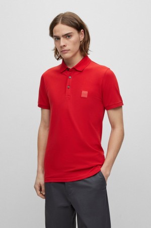 Camisa Polo Hugo Boss Stretch-cotton Slim-fit With Logo Patch Hombre Rojos | 68975-ALDH