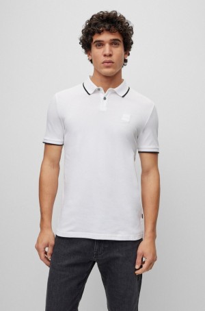 Camisa Polo Hugo Boss Stretch-cotton Slim-fit With Logo Patch Hombre Blancos | 90831-GAIN