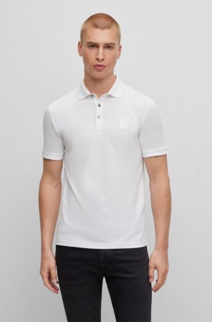 Camisa Polo Hugo Boss Stretch-cotton Slim-fit With Logo Patch Hombre Blancos | 28673-TFEG