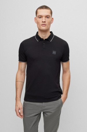 Camisa Polo Hugo Boss Stretch-cotton Slim-fit With Logo Patch Hombre Negros | 83502-NQJG