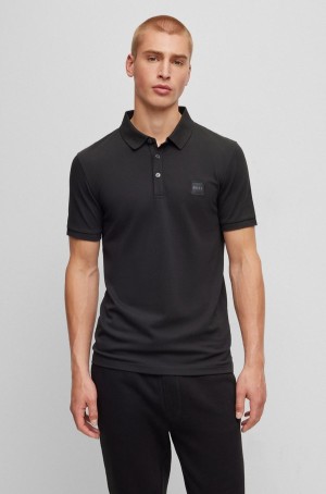 Camisa Polo Hugo Boss Stretch-cotton Slim-fit With Logo Patch Hombre Negros | 13805-SARP