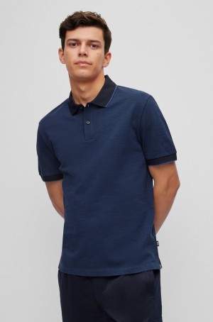 Camisa Polo Hugo Boss Two-tone Algodon-jersey With Contrast Details Hombre Azules Oscuro | 67852-TALE
