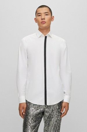 Camisas Hugo Boss Algodon-poplin Slim-fit With Contrast Placket Hombre Blancos | 37215-YSTE