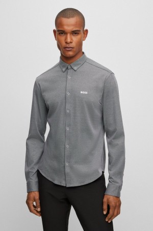 Camisas Hugo Boss Button-down Regular-fit In Algodon Piqué Hombre Grises Oscuro | 57819-TRVA