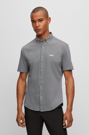 Camisas Hugo Boss Button-down Regular-fit In Pure-cotton Hombre Grises Oscuro | 24638-YMBW