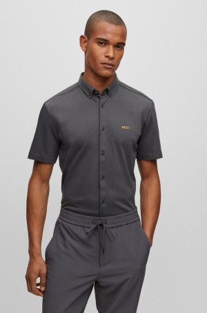 Camisas Hugo Boss Button-down Regular-fit In Pure-cotton Hombre Grises Oscuro | 25437-UAOB