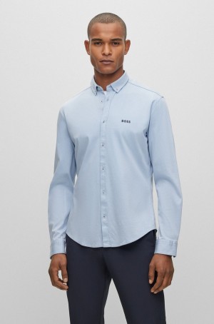 Camisas Hugo Boss Button-down Regular-fit In Algodon Hombre Azules Claro | 63724-XJFW