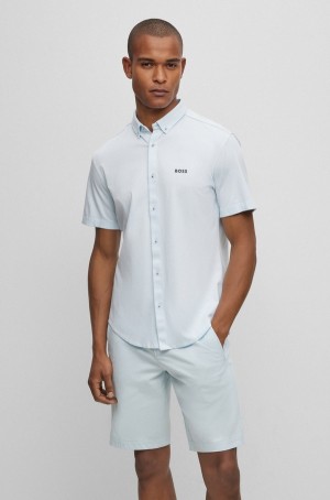 Camisas Hugo Boss Button-down Regular-fit In Pure-cotton Hombre Azules Claro | 84710-NGFA