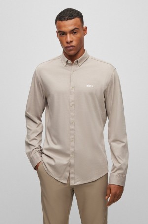 Camisas Hugo Boss Button-down Regular-fit In Algodon Hombre Marrom Claro | 75836-FHSE