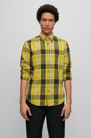 Camisas Hugo Boss Button-down Regular-fit In Checked Algodon Hombre Amarillos Claro | 91753-HYSR