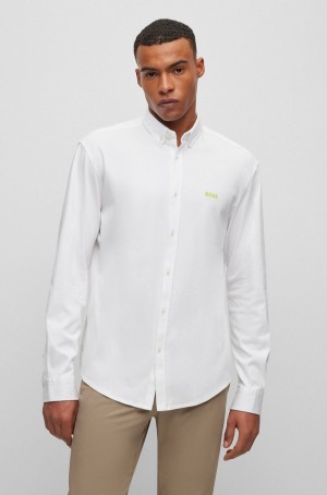 Camisas Hugo Boss Button-down Regular-fit In Algodon Hombre Blancos | 06139-GTCN