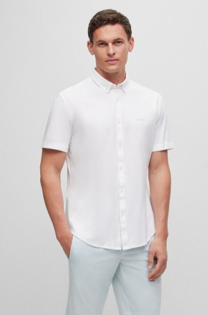 Camisas Hugo Boss Button-down Regular-fit In Pure-cotton Hombre Blancos | 56348-PZKA