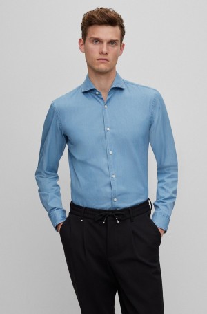 Camisas Hugo Boss Casuales-fit In Pure-cotton Denim Hombre Azules Claro | 72083-XWST