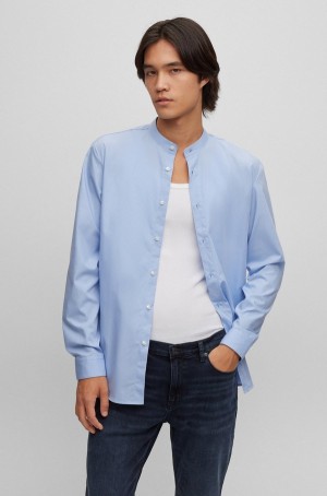 Camisas Hugo Boss Collarless Slim-fit In Easy-iron Algodon Poplin Hombre Azules Claro | 28579-MVYL