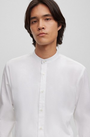 Camisas Hugo Boss Collarless Slim-fit In Easy-iron Algodon Poplin Hombre Blancos | 24690-OBXT