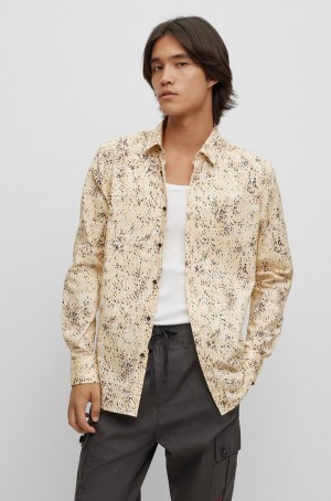 Camisas Hugo Boss Extra-slim-fit In Dalmatian-print Stretch Algodon Hombre Beige Claro | 71054-GJOI