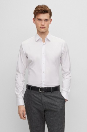 Camisas Hugo Boss Extra-slim-fit In Easy-iron Algodon-blend Poplin Hombre Blancos | 43769-NWQY