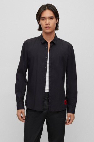 Camisas Hugo Boss Extra-slim-fit In Stretch-cotton Lona Hombre Negros | 67015-KLJF