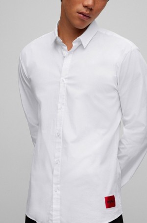Camisas Hugo Boss Extra-slim-fit In Stretch-cotton Lona Hombre Blancos | 56821-HDKM