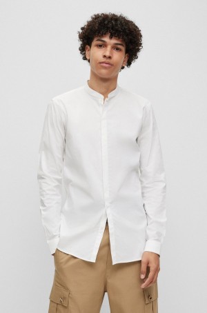 Camisas Hugo Boss Extra-slim-fit In Stretch Algodon With Stand Collar Hombre Blancos | 49765-ULVN