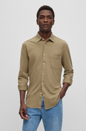 Camisas Hugo Boss Garment-dyed Slim-fit In Algodon Hombre Beige | 54068-HYMK