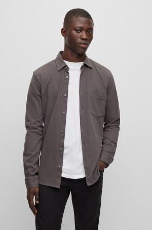 Camisas Hugo Boss Garment-dyed Slim-fit In Algodon Hombre Marrom Oscuro | 15764-UVYI