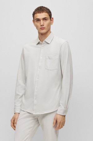 Camisas Hugo Boss Garment-dyed Slim-fit In Algodon Hombre Grises Claro | 75903-GTXL