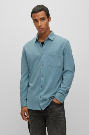 Camisas Hugo Boss Garment-dyed Slim-fit In Algodon Hombre Turquesa | 21706-SNDY