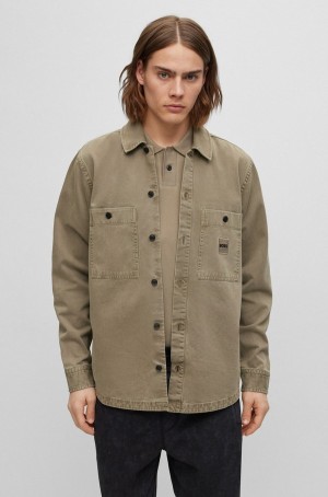 Camisas Hugo Boss Oversized-fit In Algodon Twill With Logo Hombre Verdes Oscuro | 62410-BUZG