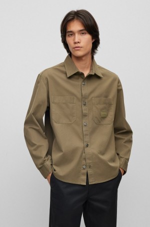 Camisas Hugo Boss Oversized-fit In Algodon Twill With Patch Pockets Hombre Verdes Oscuro | 96183-NHXL