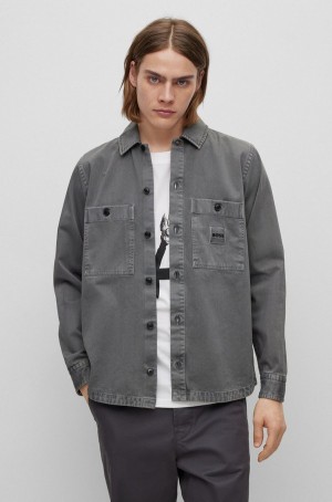 Camisas Hugo Boss Oversized-fit In Algodon Twill With Logo Hombre Grises Oscuro | 08431-HXYK