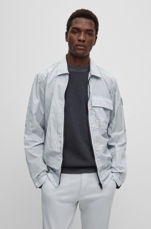 Camisas Hugo Boss Oversized-fit Zip-up With Logo Patch Hombre Grises Claro | 21798-GPNA