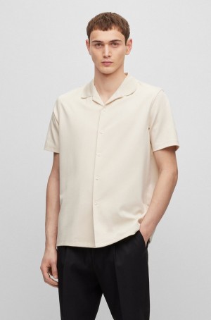 Camisas Hugo Boss Regular-fit In A Mercerised Algodon Blend Hombre Beige Claro | 41759-ISJA