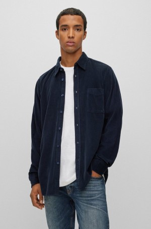 Camisas Hugo Boss Regular-fit In Algodon Corduroy Hombre Azules Oscuro | 12456-UCIP