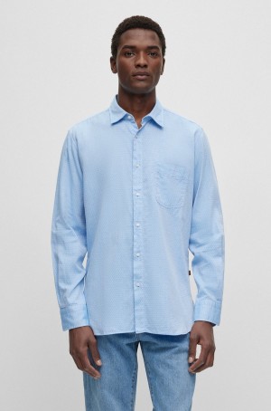 Camisas Hugo Boss Regular-fit In Algodon Dobby Hombre Azules Claro | 70832-MKRJ