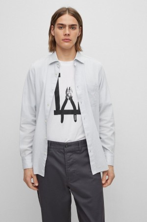 Camisas Hugo Boss Regular-fit In Algodon Dobby Hombre Grises Claro | 89342-HPFB